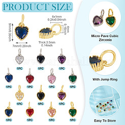 14Pcs 14 Colors Brass Pave Cubic Zirconia Pendants&nbsp;KK-TA0002-08
