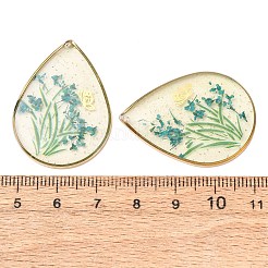 Brass & Transparent Epoxy Resin & Dried Flower Pendants&nbsp;RESI-G133-02G-02