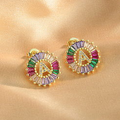 Brass Colorful Cubic Zirconia Stud Earrings&nbsp;WG39B88-01