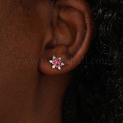 Brass Cubic Zirconia Snowflake Stud Earrings&nbsp;EG4192