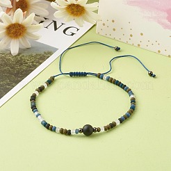 Adjustable Natural Black Agate Beads Nylon Thread Braided Bead Bracelets&nbsp;BJEW-JB06453-01