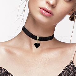 Alloy Enamel Heart Pendant Black Velvet Choker Necklaces for Women&nbsp;NJEW-WH20014-01B