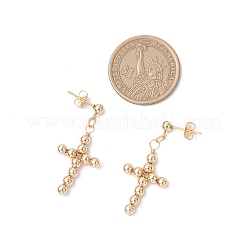 3 Pairs 3 Colors Brass Beaded Cross Dangle Stud Earrings&nbsp;EJEW-JE06479