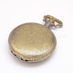 Vintage Flat Round Carved Dragon Alloy Quartz Watch Heads Pendants for Pocket Watch Necklace Making&nbsp;WACH-M109-21