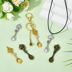6Pcs 3 Colors Natural Apatite & Amethyst & Rose Quartz Copper Wire Wrapped Alloy Mushroom Spoon Big Pendants&nbsp;PALLOY-NB00013