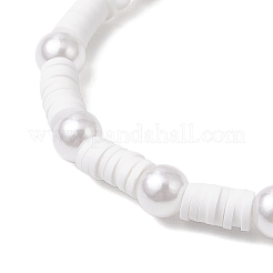 Flat Round Handmade Polymer Clay Heishi Beads Stretch Bracelets&nbsp;BJEW-JB11782