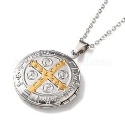 304 Stainless Steel Saint Benedict Medal Locket Pendant Necklaces for Women&nbsp;NJEW-G187-02GP