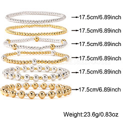 6Pcs 6 Styles Fashion Brass Women's Round Beaded Stretch Bracelet Sets for Layered and Versatile Styles&nbsp;XF3588-2
