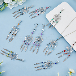 36Pcs 4 Colors Tibetan Style Alloy Woven Net/Web with Feather European Dangle Charms&nbsp;HJEW-AB00503