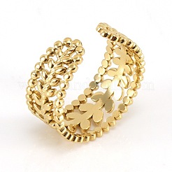 Hollow Out Leaf 304 Stainless Steel Cuff Rings for Women&nbsp;FS-WG7E38E-01