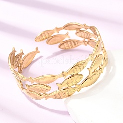 Fish 304 Stainless Steel Cuff Bangles for Women&nbsp;BJEW-A155-02G