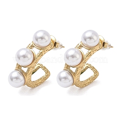 304 Stainless Steel ABS Imitation Pearl C-Shaped Stud Earrings&nbsp;EJEW-K268-71G
