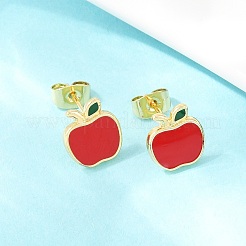 Brass Enamel Stud Earrings&nbsp;EJEW-B154-06G-02