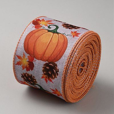 Thanksgiving Day Polyester Printed Pumpkin Ribbons&nbsp;SRIB-WH20020-001B-1