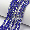 Electroplate Glass Beads Strands, Half Plated, Rainbow Plated, Faceted, Rondelle, Blue, 4x3mm, Hole: 0.4mm, about 109~113pcs/strand, 38~39cm