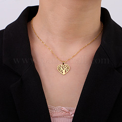 304 Stainless Steel Tree of Life Hollow Heart Pendant Necklaces for Women&nbsp;WG801E2-02