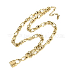 304 Stainless Steel Lock Pendant Figaro Chain Necklaces&nbsp;NJEW-I129-02G