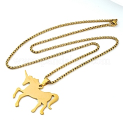 201 Stainless Steel Unicorn Pendant Necklaces&nbsp;NJEW-S007-13G