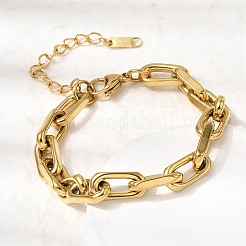 304 Stainless Steel Rectangle Ring Link Chain Bracelets for Women&nbsp;BJEW-A152-02G