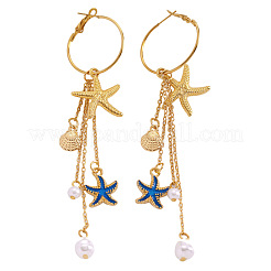 Alloy Enamel & Plastic Pearl Hoop Dangle Earrings&nbsp;WG7948B-01