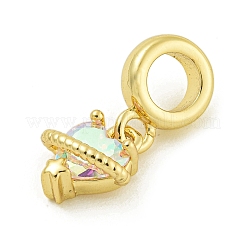 Rack Plating Brass Pave Clear AB Cubic Zirconia Heart Balloon European Dangle Charms&nbsp;KK-Z067-42G