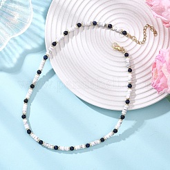 Round Natural Lapis Lazuli & Natural Howlite Heishi Beaded Necklaces&nbsp;NJEW-JN05662