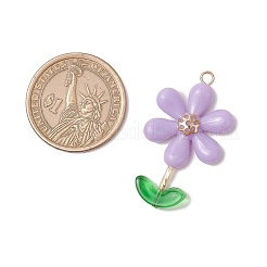 Opaque Acrylic Flower Beads with Iron Bead Caps and 304 Stainless Steel Flat Head Pins and Spray Painted Transparent Glass Beads Pendants&nbsp;PALLOY-JF03617-01