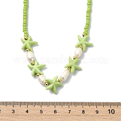 2Pcs 2 Styles Ocean Turtle Starfish Synthetic Turquoise & Natural Pearl & Glass Seed Beaded Necklaces&nbsp;NJEW-JN06130-03
