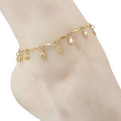 Ocean 304 Stainless Steel Shell Shaped Charm Wave Bar Link Chain Anklets for Women&nbsp;AJEW-AN00809