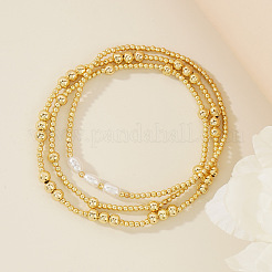 3Pcs Brass Round Beads Stretch Bracelets for Women&nbsp;UW6152