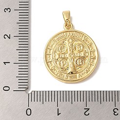 Rack Plating Brass Pave Shell Saint Benedict Medal Pendants&nbsp;KK-L220-026G