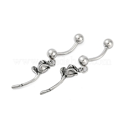 Rose 316 Surgical Stainless Steel Dangle Belly Button Rings&nbsp;EJEW-G416-01AS