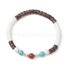 4Pcs 4 Styles Round Natural Red Jasper & Synthetic Turquoise & White Shell & Coconut Beaded Stretch Bracelet Sets&nbsp;BJEW-JB10812