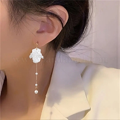 Acrylic Pearl Petal & Shell Pearl Bead Stud Dangle Earrings&nbsp;EJEW-YW00005