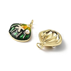 Brass Micro Pave Cubic Zirconia Pendants with Enamel and ABS Imitation Pearl&nbsp;KK-Z114-16G