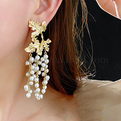 Alloy Plastic Pearl Bead Leaf Dangle Stud Earrings&nbsp;FS-WGB9C0C-01