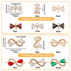 12Pcs 6 Color Brass Micro Pave Cubic Zirconia Links Connectors&nbsp;KK-GA0001-12