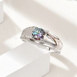Rhodium Plated 925 Sterling Silver Moissanite Adjustable Rings for Women&nbsp;RJEW-U038-01P