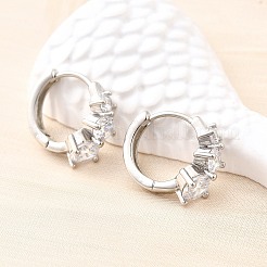 Brass Micro Pave Clear Cubic Zirconia Hoop Earrings&nbsp;EJEW-Z121-06P