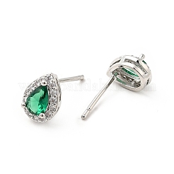 Green Cubic Zirconia Teardrop Stud Earrings&nbsp;EJEW-F288-20P