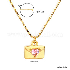 304 Stainless Steel Pave Pink Cubic Zirconia Love Heart Envelope Pendant Necklaces for Women&nbsp;WG2AA88-02