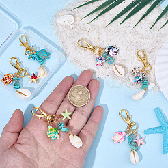 6Pcs Synthetic Turquoise Starfish Turtle Pendant Decorations&nbsp;HJEW-BM00032