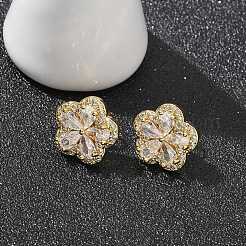 Rack Plating Brass Micro Pave Clear Cubic Zirconia Stud Earrings&nbsp;EJEW-H149-01G