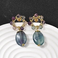 Natural Mixed Stone Dangle Stud Earrings&nbsp;EJEW-G454-01G