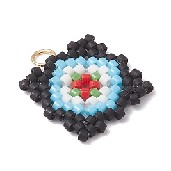 Handmade Glass Seed Beaded  Window Lattice Pattern Shape Pendants&nbsp;PALLOY-MZ00929-03