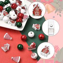 50Pcs 7 Styles Christmas Painted Wood Beads Set&nbsp;WOOD-FS0002-44