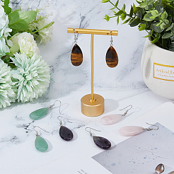 4 Pairs 4 Styles Natural Mixed Stone Teardrop Dangle Earrings with Steel Iron Pins for Women&nbsp;EJEW-FI0003-18