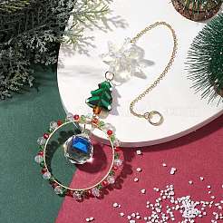 Christmas Wire Wrapped Glass Beads Ring Hanging Ornaments&nbsp;HJEW-TA00202