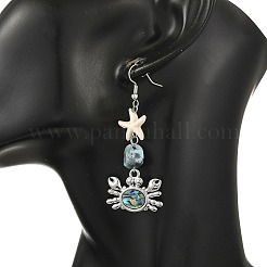 Ocean 304 Stainless Steel Pave Natural Paua Shell Dangle Earrings for Women&nbsp;EJEW-JE07437