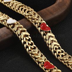 Brass Enamel Heart Links Bracelets for Women&nbsp;BJEW-B125-07G